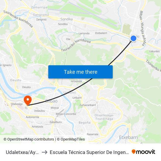 Udaletxea/Ayuntamiento (847) to Escuela Técnica Superior De Ingenieros Industriales De Bilbao - Edificio C map