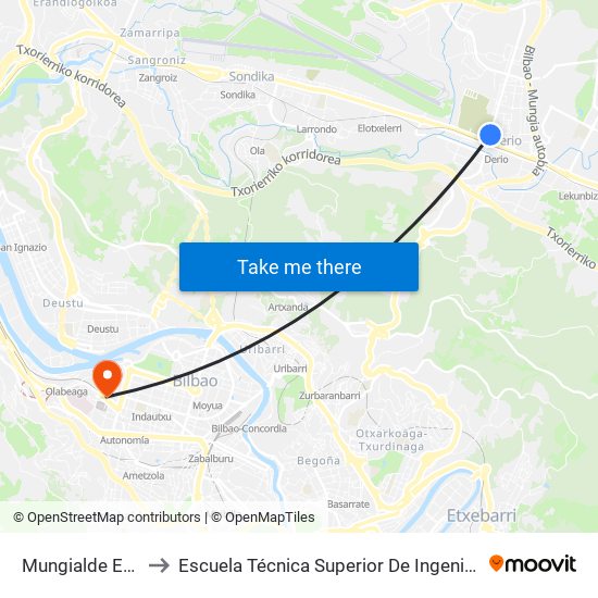 Mungialde Etorbidea 4 (910) to Escuela Técnica Superior De Ingenieros Industriales De Bilbao - Edificio C map