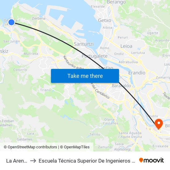 La Arena (1070) to Escuela Técnica Superior De Ingenieros Industriales De Bilbao - Edificio C map