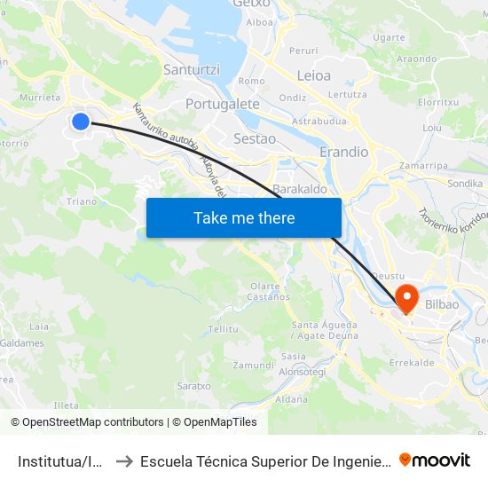 Institutua/Instituto (1193) to Escuela Técnica Superior De Ingenieros Industriales De Bilbao - Edificio C map