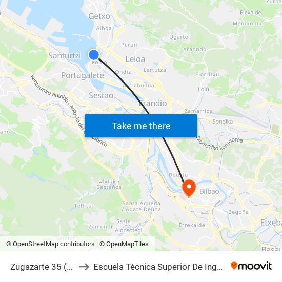 Zugazarte 35 (Reparadoras) (1464) to Escuela Técnica Superior De Ingenieros Industriales De Bilbao - Edificio C map