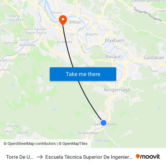 Torre De Ugao 8 (2425) to Escuela Técnica Superior De Ingenieros Industriales De Bilbao - Edificio C map