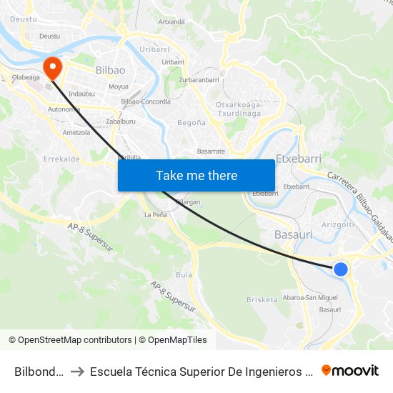 Bilbondo (2523) to Escuela Técnica Superior De Ingenieros Industriales De Bilbao - Edificio C map
