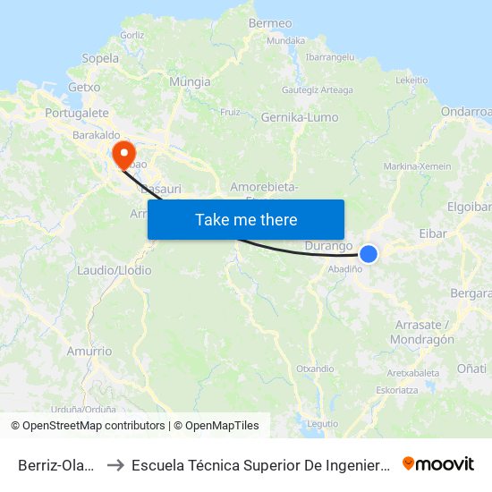 Berriz-Olakueta (2711) to Escuela Técnica Superior De Ingenieros Industriales De Bilbao - Edificio C map