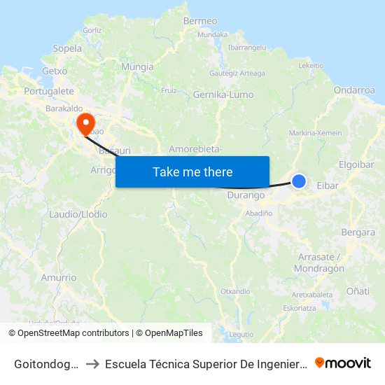 Goitondogoikoa (2907) to Escuela Técnica Superior De Ingenieros Industriales De Bilbao - Edificio C map