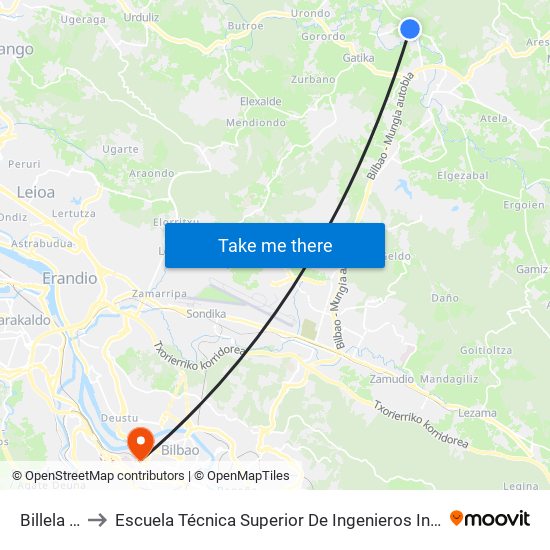 Billela (3140) to Escuela Técnica Superior De Ingenieros Industriales De Bilbao - Edificio C map
