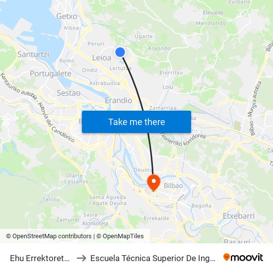 Ehu Errektoretza/Rectorado (3363) to Escuela Técnica Superior De Ingenieros Industriales De Bilbao - Edificio C map