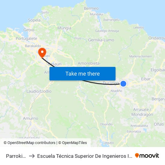 Parrokia (3434) to Escuela Técnica Superior De Ingenieros Industriales De Bilbao - Edificio C map
