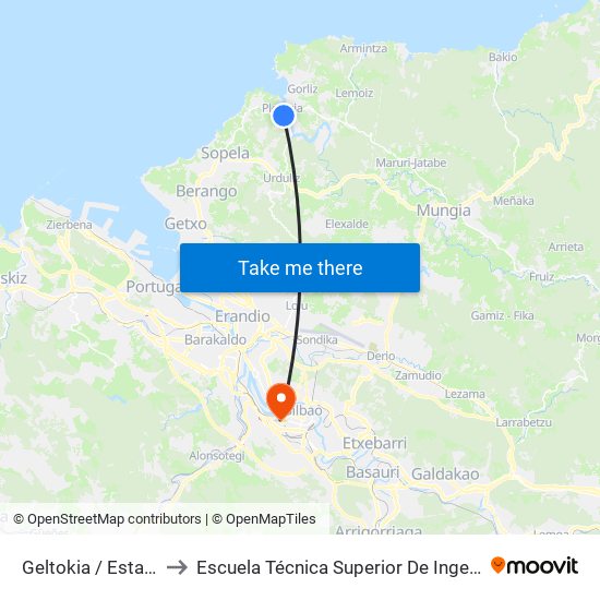 Geltokia / Estación  (Metro) (4322) to Escuela Técnica Superior De Ingenieros Industriales De Bilbao - Edificio C map