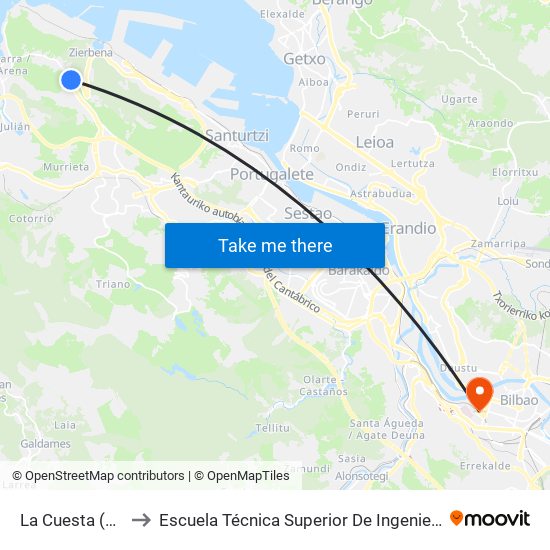 La Cuesta (Cardeo) (1309) to Escuela Técnica Superior De Ingenieros Industriales De Bilbao - Edificio C map