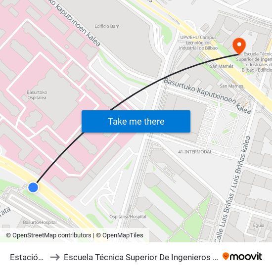 Estación Basurto to Escuela Técnica Superior De Ingenieros Industriales De Bilbao - Edificio C map