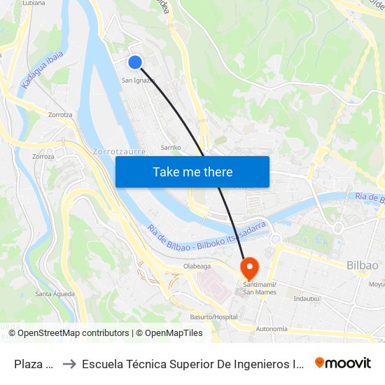 Plaza Levante to Escuela Técnica Superior De Ingenieros Industriales De Bilbao - Edificio C map
