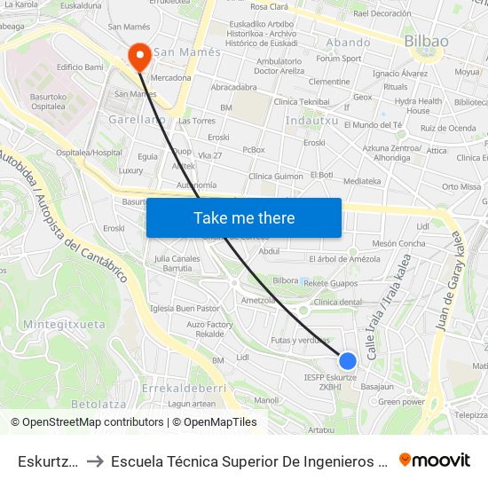 Eskurtze Fte. 10 to Escuela Técnica Superior De Ingenieros Industriales De Bilbao - Edificio C map