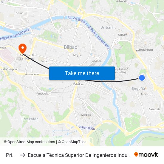 Prim 60 to Escuela Técnica Superior De Ingenieros Industriales De Bilbao - Edificio C map