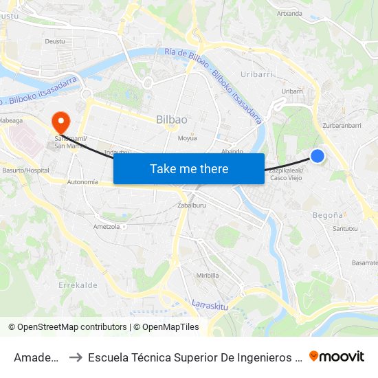 Amadeo Deprit 8 to Escuela Técnica Superior De Ingenieros Industriales De Bilbao - Edificio C map
