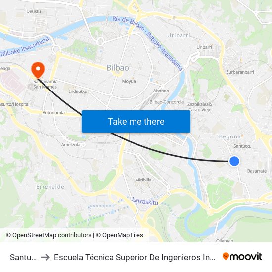 Santutxu 48 to Escuela Técnica Superior De Ingenieros Industriales De Bilbao - Edificio C map