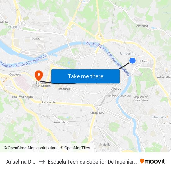 Anselma De Salces Fte.2 to Escuela Técnica Superior De Ingenieros Industriales De Bilbao - Edificio C map
