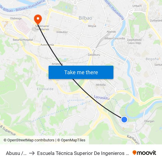 Abusu / Ibaialde to Escuela Técnica Superior De Ingenieros Industriales De Bilbao - Edificio C map