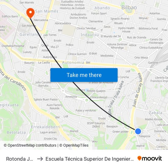Rotonda Juan De Garay to Escuela Técnica Superior De Ingenieros Industriales De Bilbao - Edificio C map