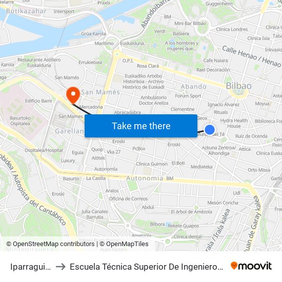 Iparraguirre Fte. 42 to Escuela Técnica Superior De Ingenieros Industriales De Bilbao - Edificio C map