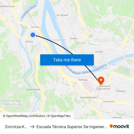 Zorrotza-Kastrexana 25 to Escuela Técnica Superior De Ingenieros Industriales De Bilbao - Edificio C map