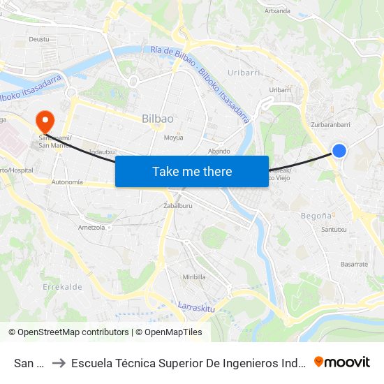 San Isidro to Escuela Técnica Superior De Ingenieros Industriales De Bilbao - Edificio C map