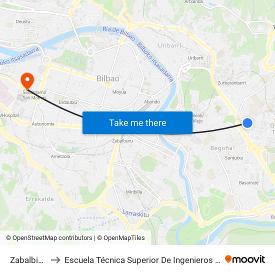 Zabalbide Fte. 61 to Escuela Técnica Superior De Ingenieros Industriales De Bilbao - Edificio C map