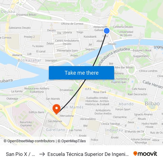 San Pio X / Francesc Macià to Escuela Técnica Superior De Ingenieros Industriales De Bilbao - Edificio C map