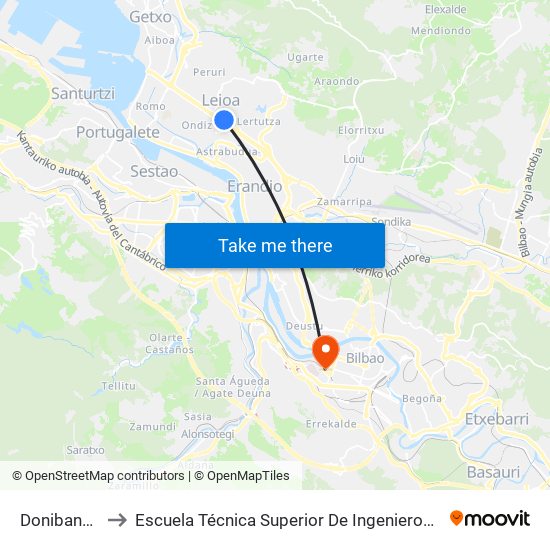Donibane San Juan to Escuela Técnica Superior De Ingenieros Industriales De Bilbao - Edificio C map