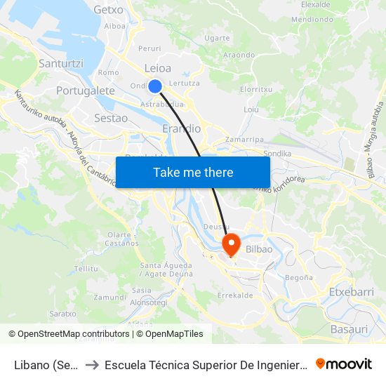Libano (Sentido Amaia) to Escuela Técnica Superior De Ingenieros Industriales De Bilbao - Edificio C map