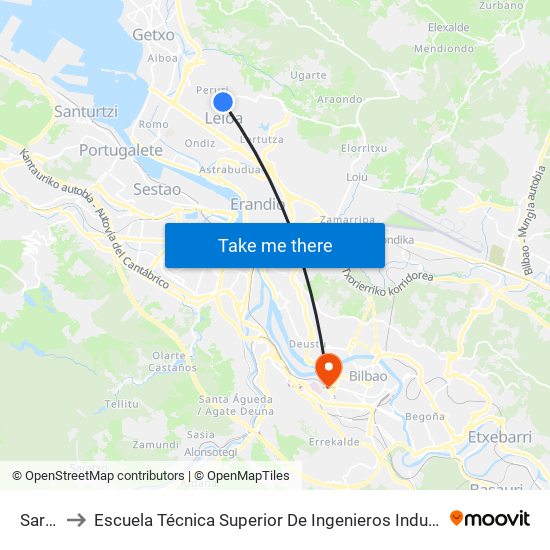 Sarriena to Escuela Técnica Superior De Ingenieros Industriales De Bilbao - Edificio C map