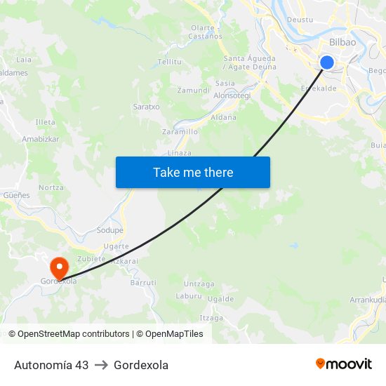 Autonomía 43 to Gordexola map