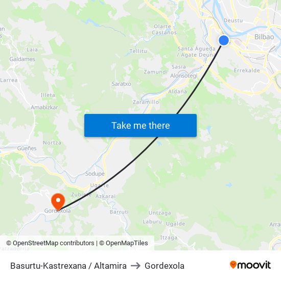 Basurtu-Kastrexana / Altamira to Gordexola map