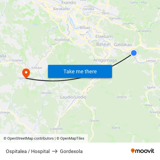 Ospitalea / Hospital to Gordexola map