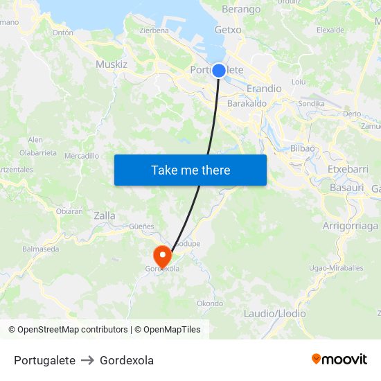 Portugalete to Gordexola map