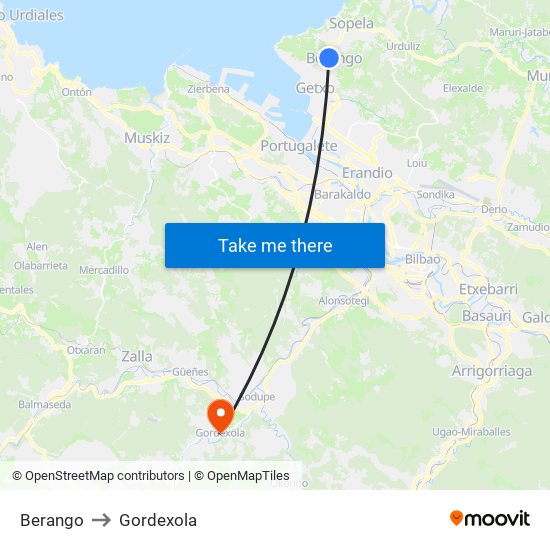 Berango to Gordexola map