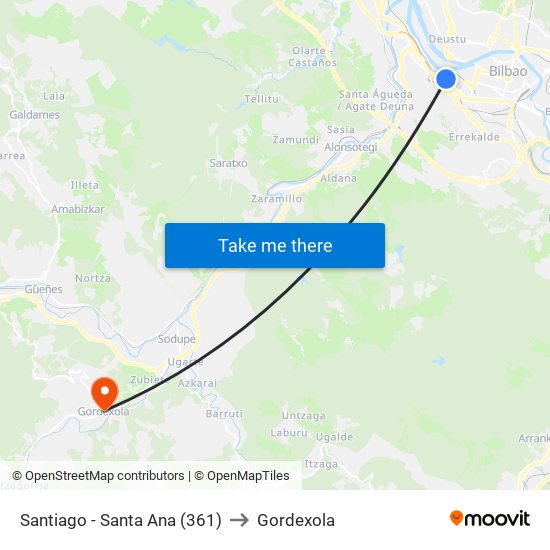 Santiago - Santa Ana (361) to Gordexola map