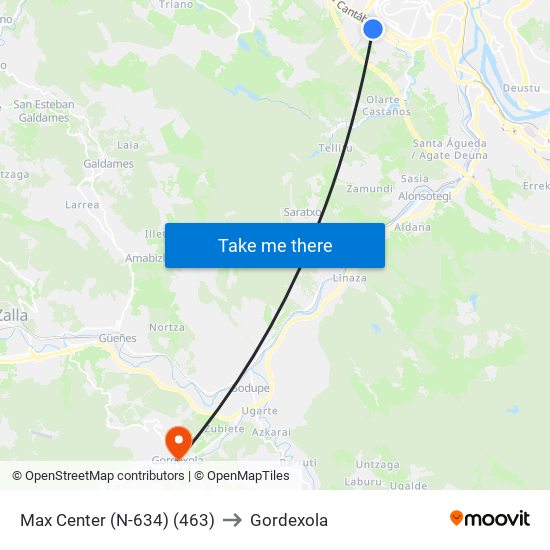 Max Center (N-634) (463) to Gordexola map