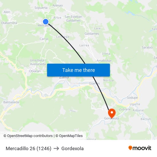 Mercadillo 26 (1246) to Gordexola map