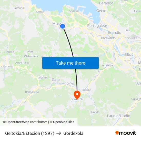 Geltokia/Estación (1297) to Gordexola map