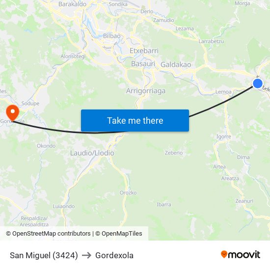 San Miguel (3424) to Gordexola map