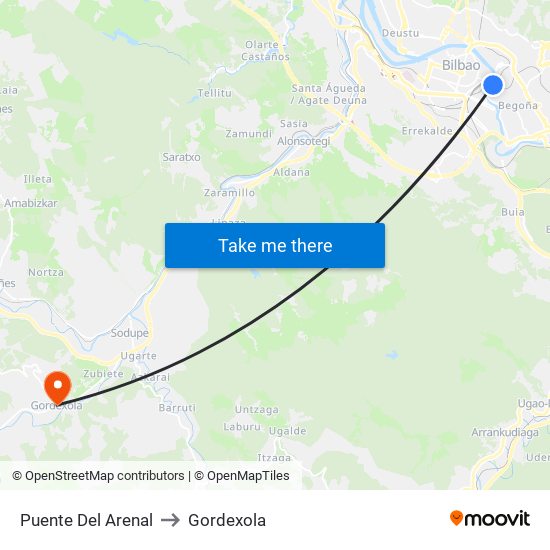 Puente Del Arenal to Gordexola map