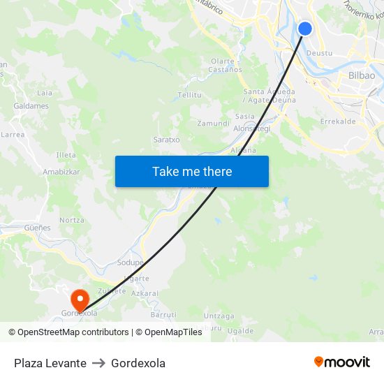 Plaza Levante to Gordexola map