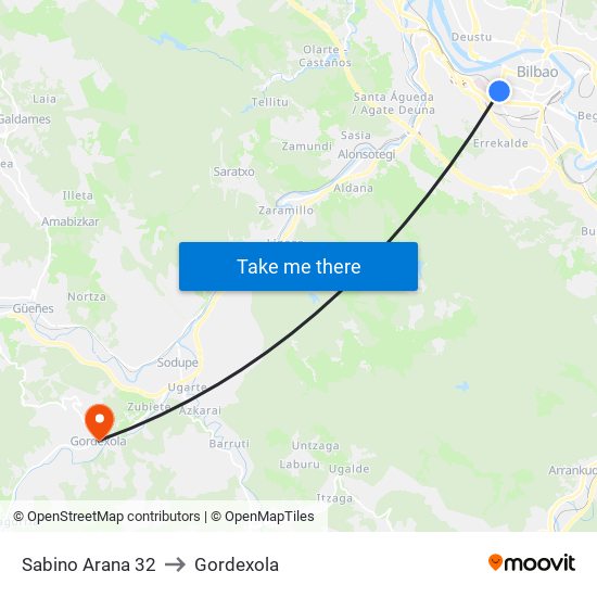 Sabino Arana 32 to Gordexola map
