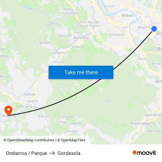 Ondarroa / Parque to Gordexola map