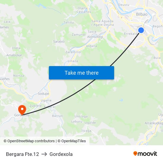 Bergara Fte.12 to Gordexola map