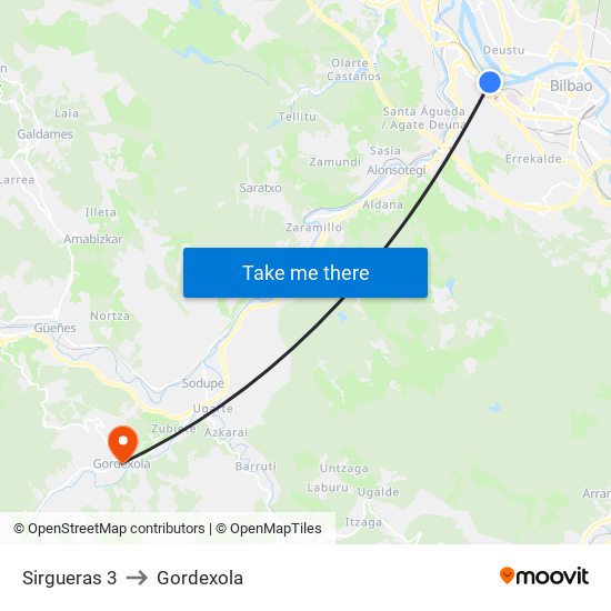 Sirgueras 3 to Gordexola map