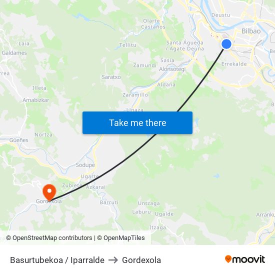 Basurtubekoa / Iparralde to Gordexola map