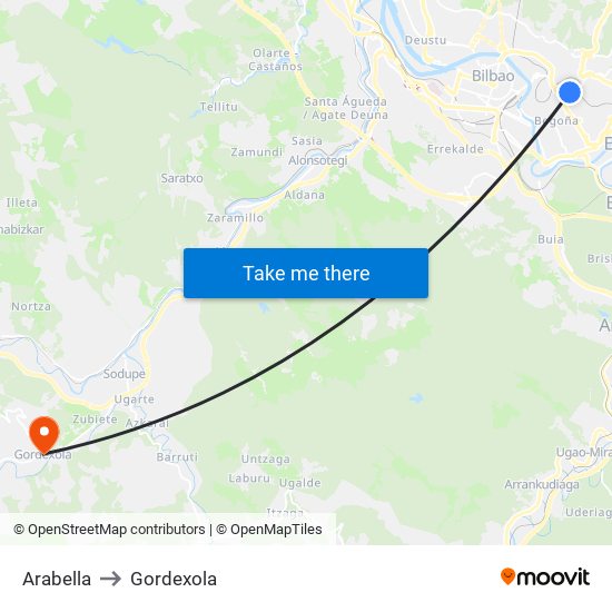 Arabella to Gordexola map