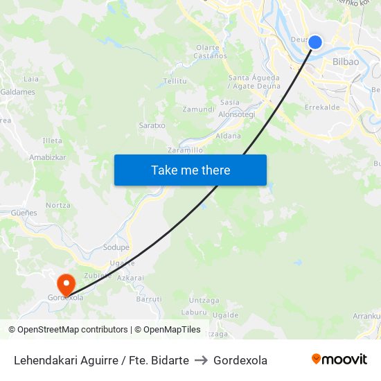 Lehendakari Aguirre / Fte. Bidarte to Gordexola map